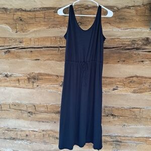 M & S Navy Sleeveless Linen/Polyester Drawstring Waist Maxi Dress Size 16
